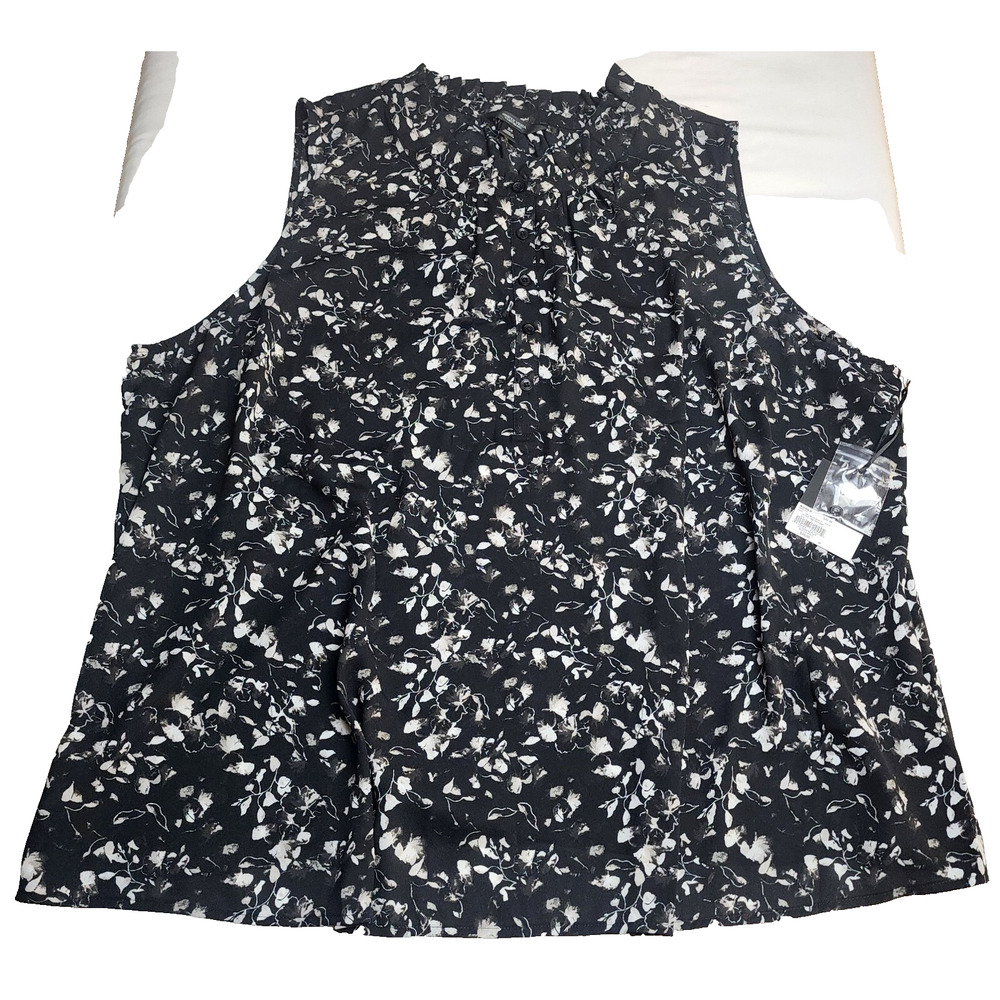 Simply Vera Vera Wang Woman Black White Ruffle Button Neck Sleeveless 3XL